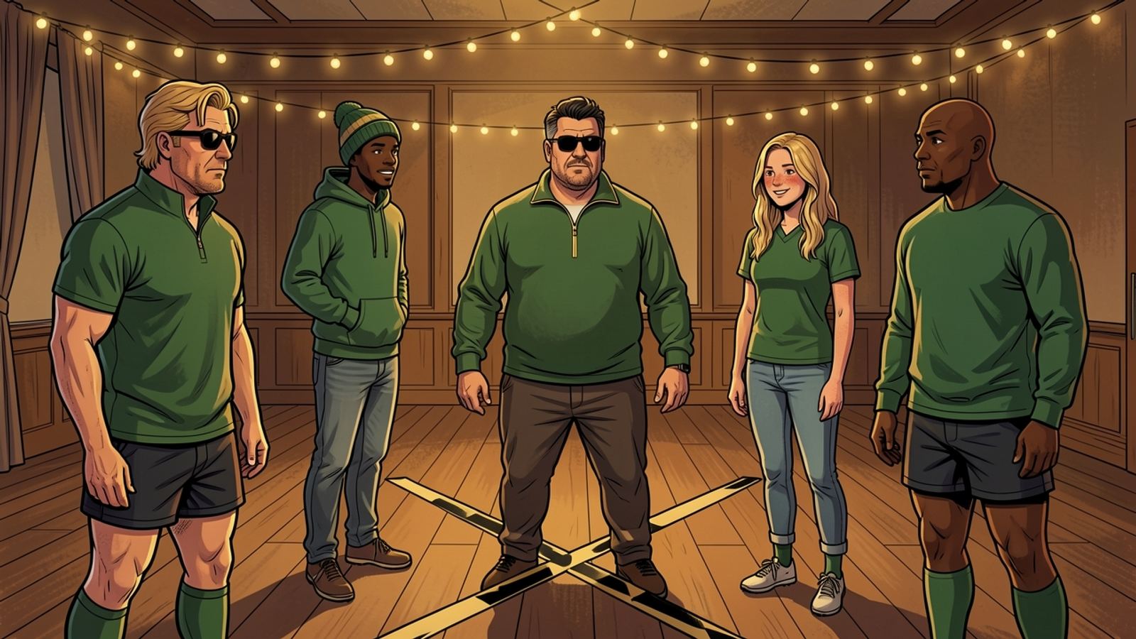 In an empty wedding hall strung with fairy lights, Rassie stands between two Bomb Squad forwards on marks taped to the floor while Thabo and Anika wait.
