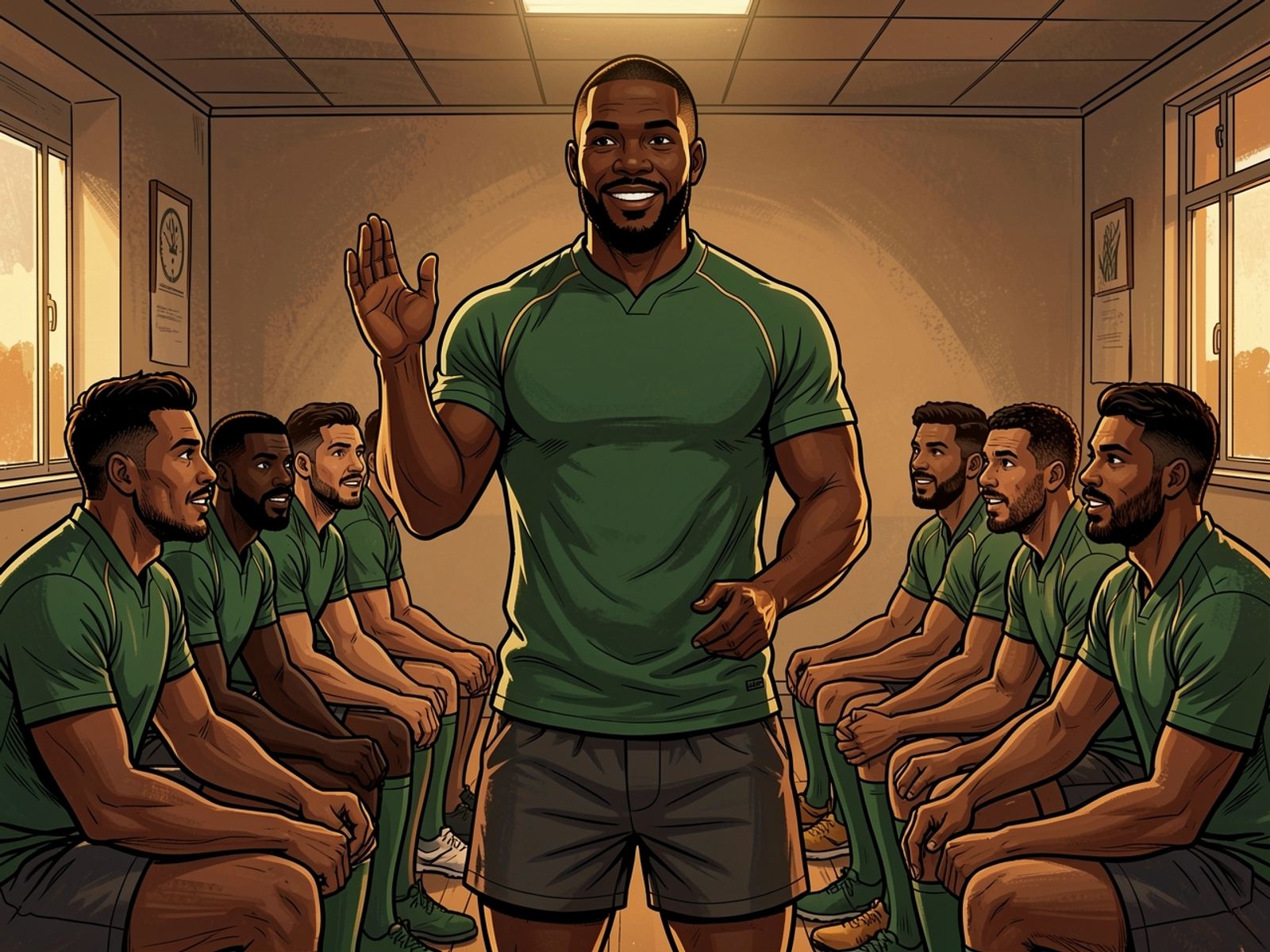 Siya stands up at the front of the room and speaks calmly, and every player sits up and leans forward.